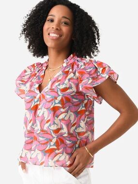TROVATA Clover Blouse in Petite Palm Print